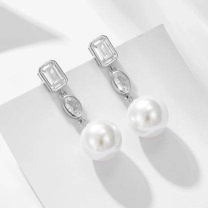 Sterling Silver Cubic Zirconia Pearl Drop Earrings