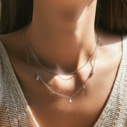 Sterling Silver & Moissanite Layer Water Drop Necklace