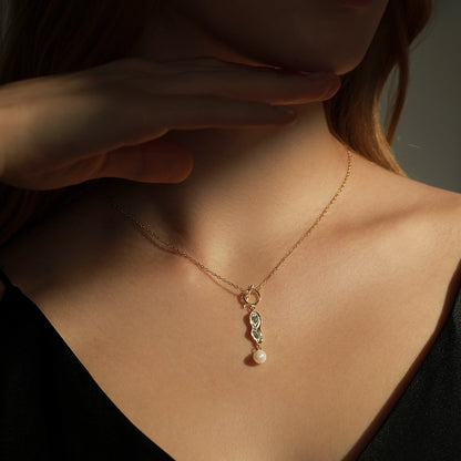 Sterling Silver Artistic Pearl Drop Necklace