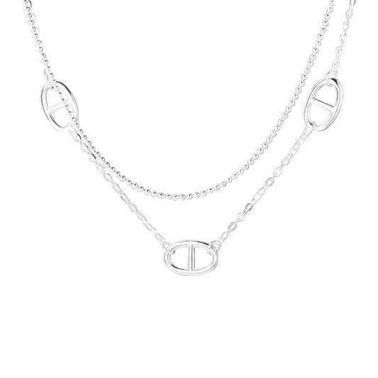 Sterling Silver Pig Nose Link Double Layer Necklace
