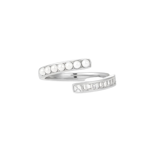 Sterling Silver Geometric Pearl & Cubic Zirconia Ring & Bracelet Set