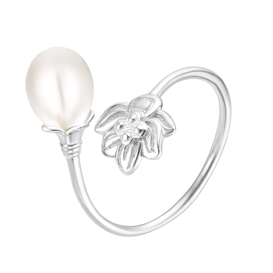 Sterling Silver Flower & Pearl Ring