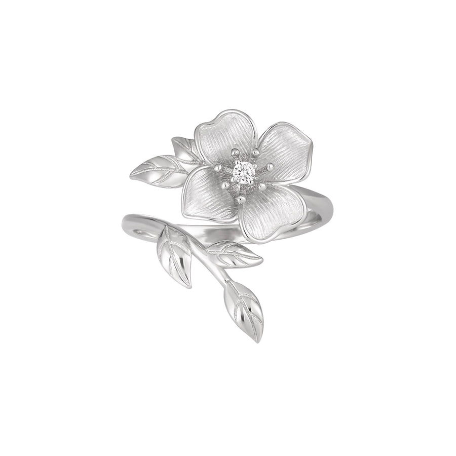 Sterling Silver Flower & Leaves Ring