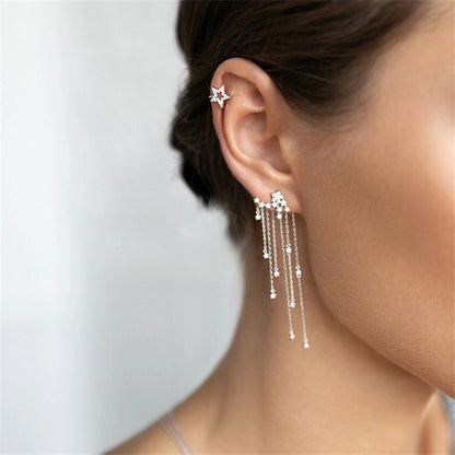 Sterling Silver Star Tassel Drop Earrings