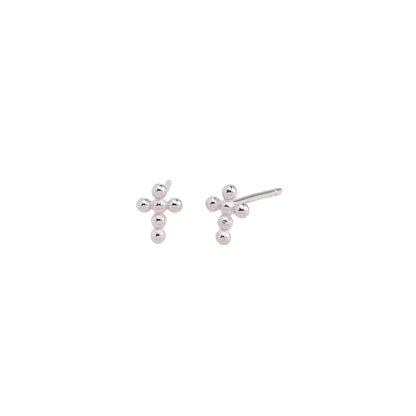 Sterling Silver Minimalist Bead Cross Stud