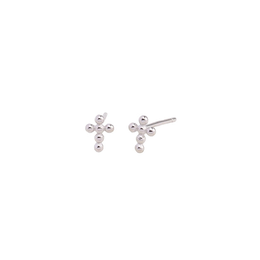 Sterling Silver Minimalist Bead Cross Stud