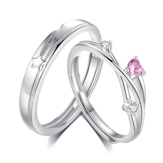 Sterling Silver Pink Heart Stack Ring Set