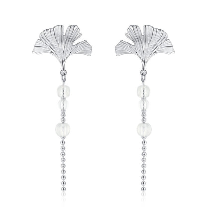 Sterling Silver Leaf & Crystal Drop Earrings