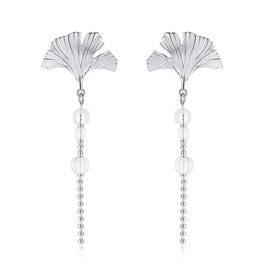 Sterling Silver Leaf & Crystal Drop Earrings