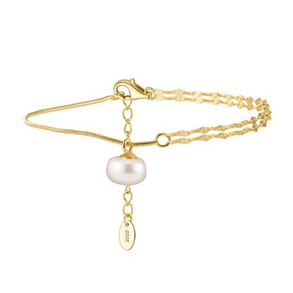 Sterling Silver 14K Gold Plated Geometric Freshwater Pearl Bracelet