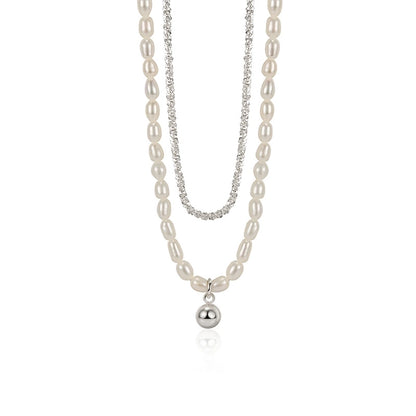 Sterling Silver & Pearl Double Layer Necklace