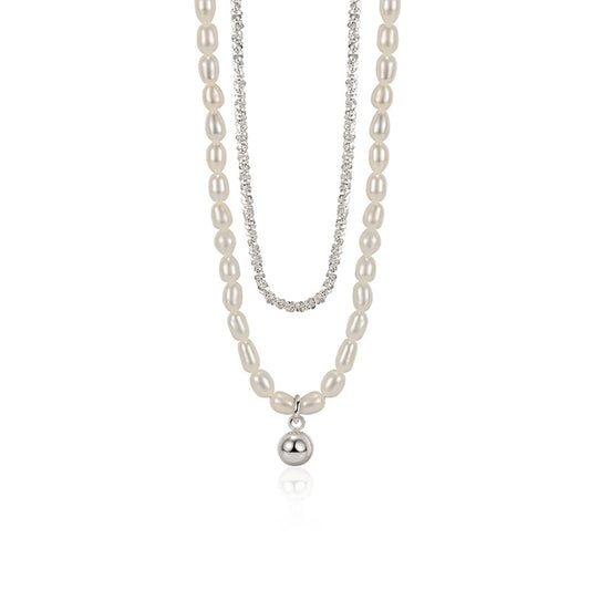 Sterling Silver & Pearl Double Layer Necklace