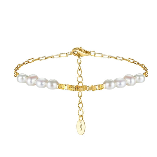 Geometric Freshwater Pearl Sterling Silver Gold Plated Bracelet