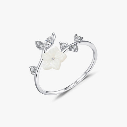 Sterling Silver Flower & Leaves Ring